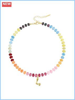 14K Gold Plated Initial Choker Necklace Natural Amazonite Beaded Boho